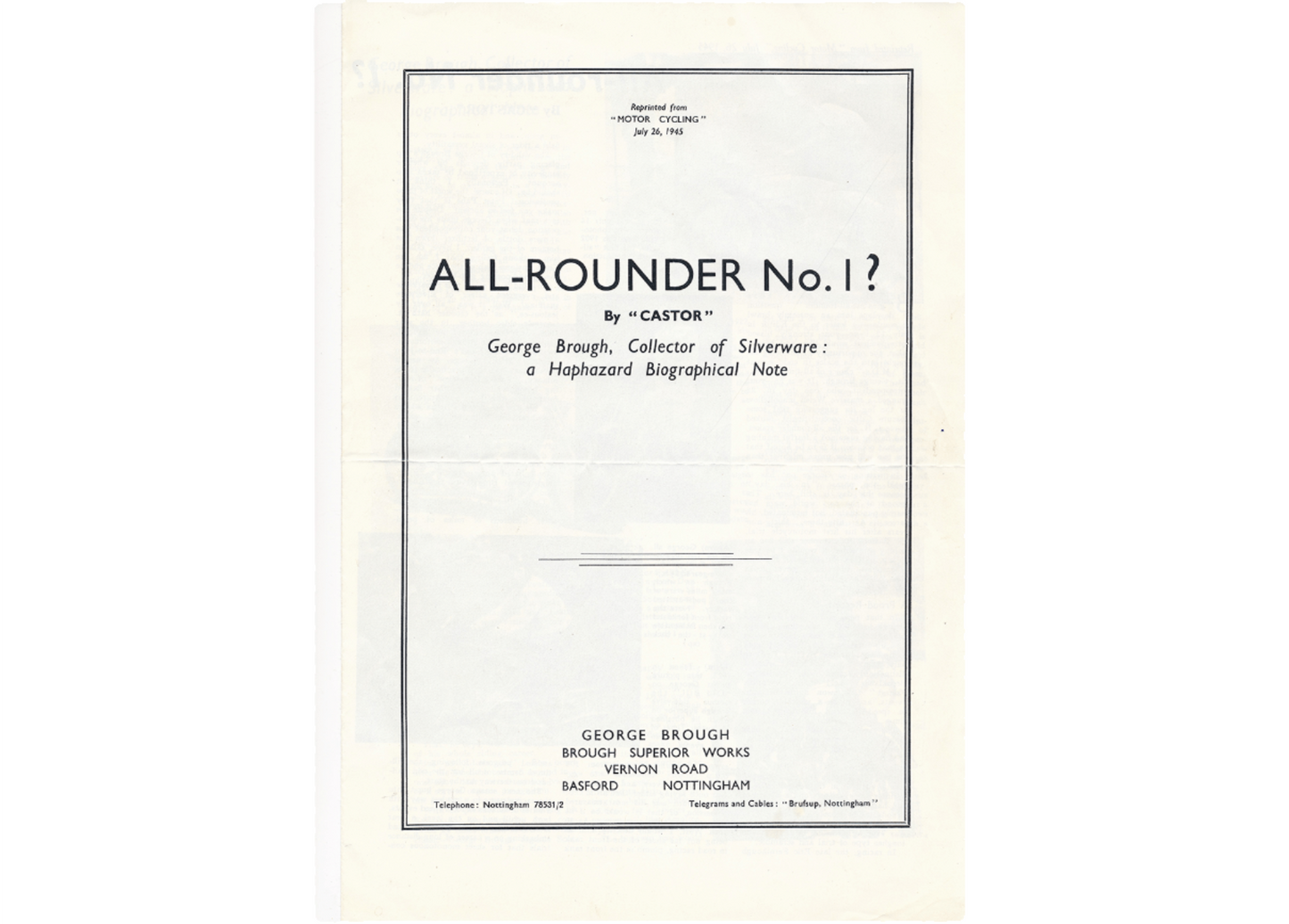 Brough Superior Brochure 1945 original
