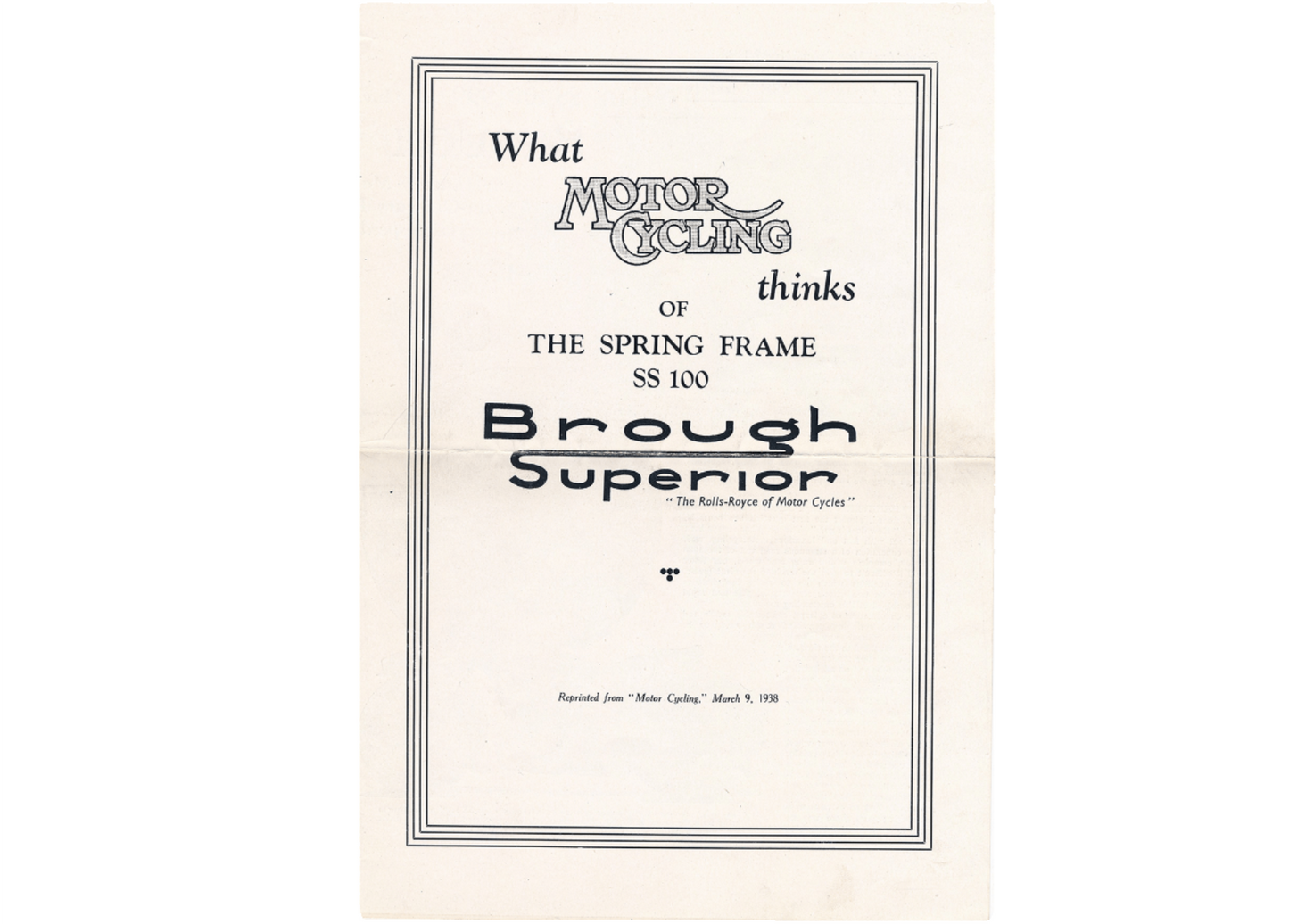 Brough Superior Brochure S.S.100 1938 original