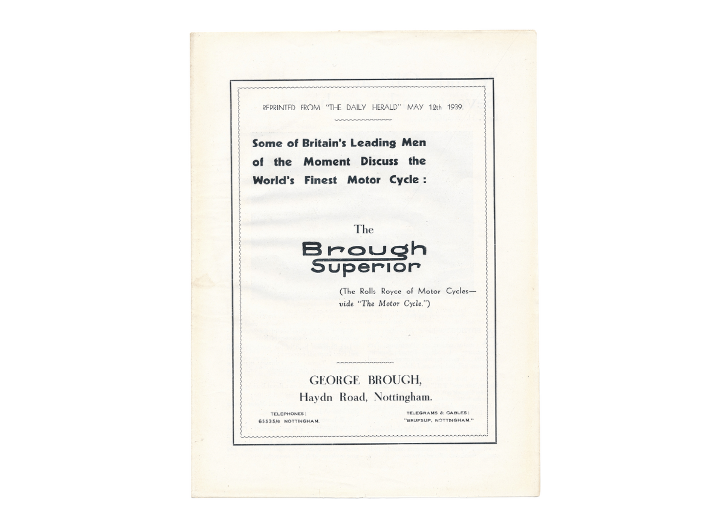Brough Superior Brochure 1939 original